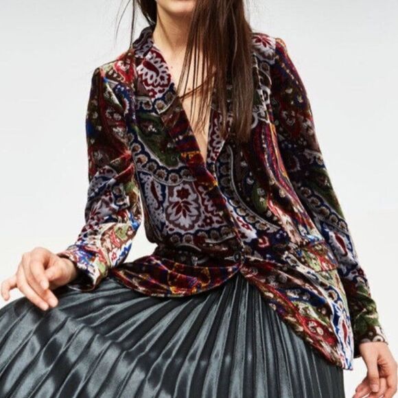 ZARA Velvet Suit Silk Blazer & Pants Set Size S • BLOGGER FAVORITE • RARE • - Picture 11 of 16